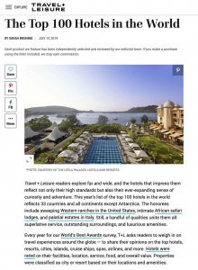 Travel+Leisure Best 100 Hotels World's Best Hotels 2019